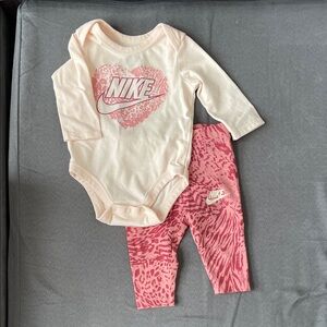 Nike Cream and Pink Heart Bodysuit Set